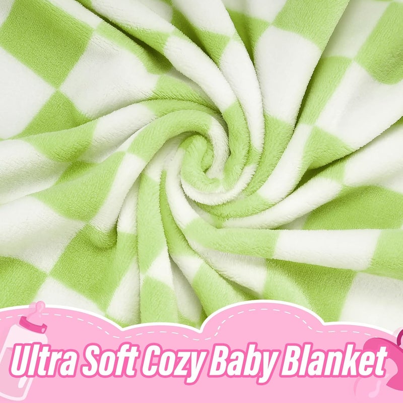 GreatBba Plush Checkered Baby Blanket for Boys Girls Nursery, 30"*40" Warm Short Fleece Blanket Neutral for Infant Newborn, Small Fuzzy for Sleeping, Chenille or Stroller (Wine Green&White) - Image 2